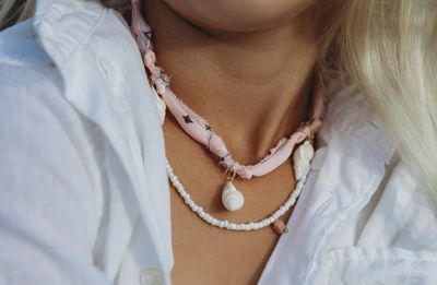 Hazel Pink Bandana Necklace with White Shells