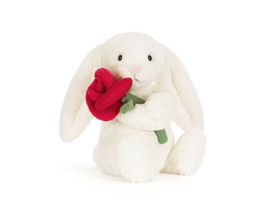 Jellycat cream bunny holding a rose available at our boutique in Poughkeepsie, perfect for Hudson Valley gifting

