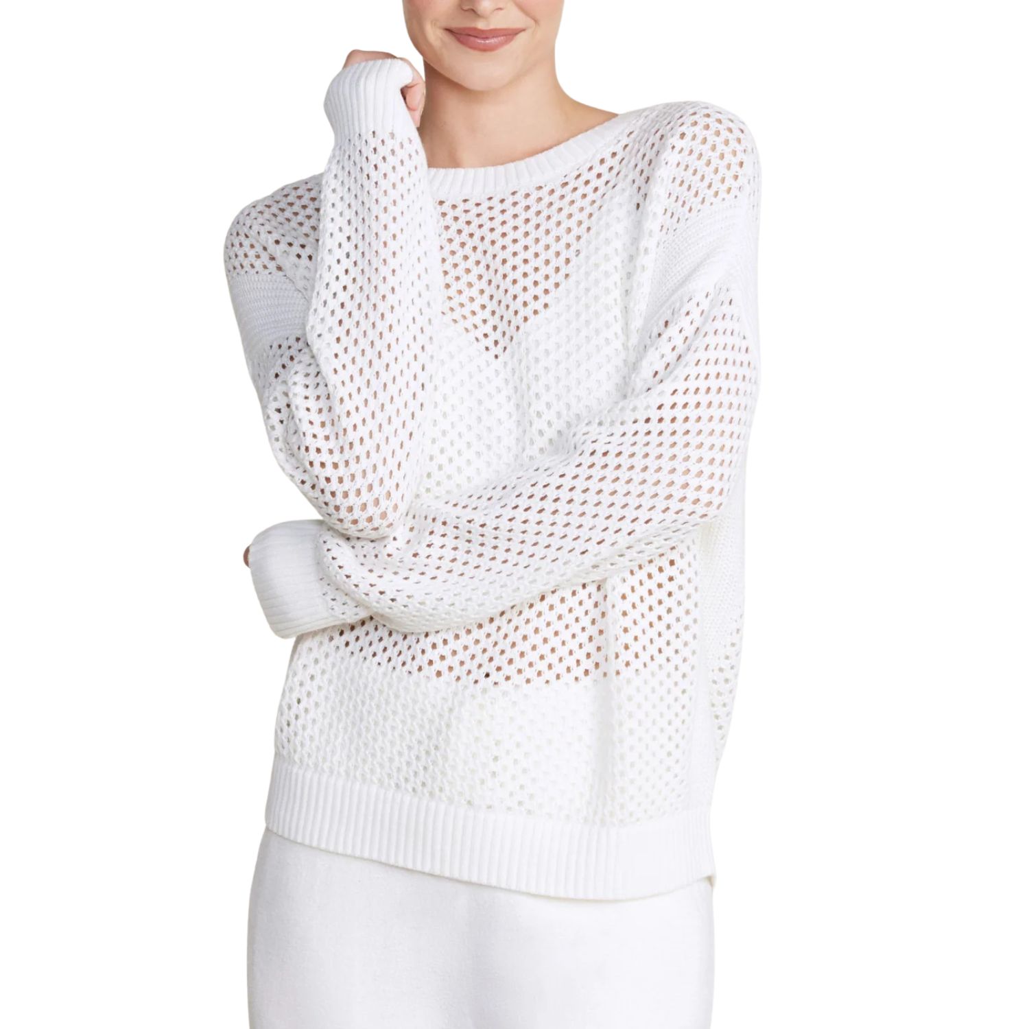 Sunbleached Open Stitch Pullover, Color: Pearl, Size: Large
