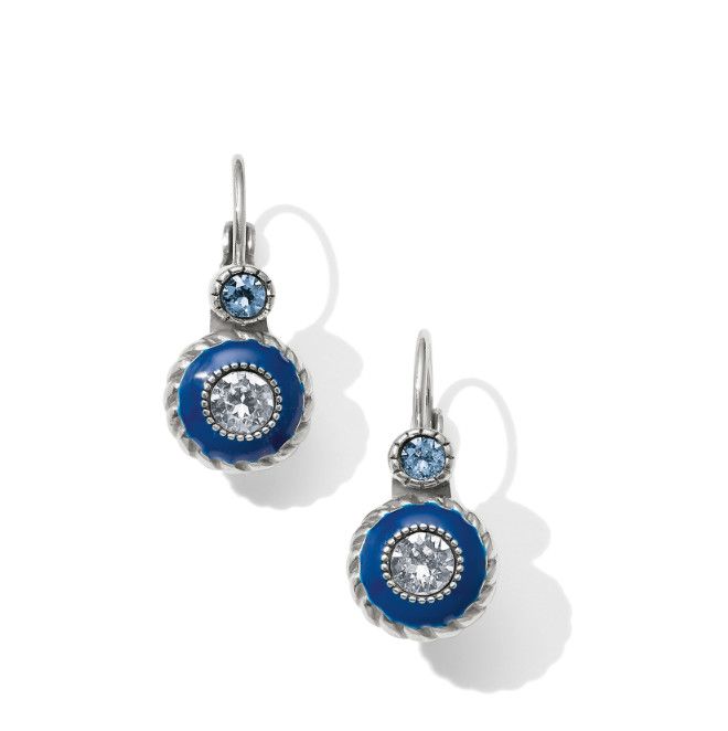 Brighton Silver Blue Halo Eclipse Leverback Earrings with blue crystal center and silver halo, elegant drop earrings for any 