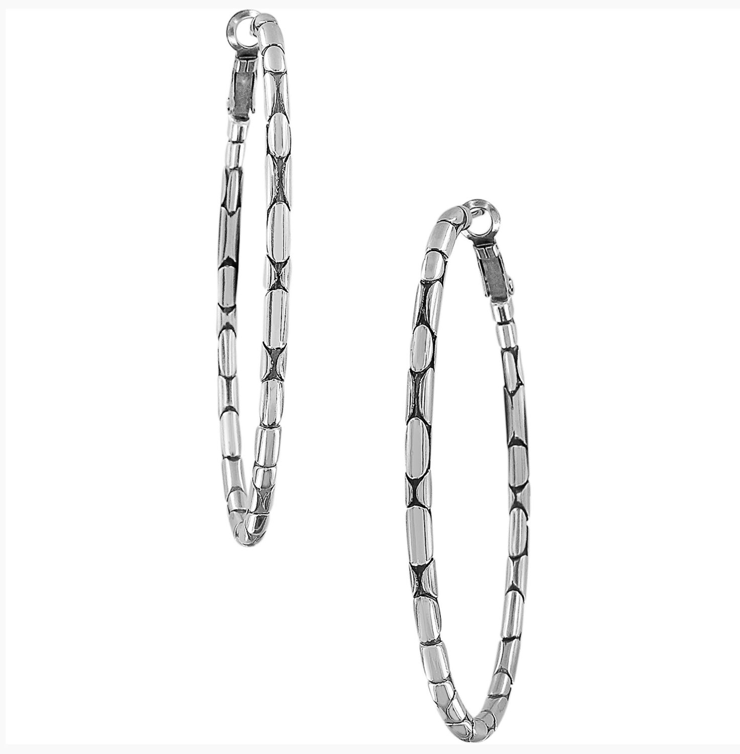 Brighton Pebble Large Oval Hoop Earrings in textured silver, bold and elegant hoops perfect for everyday or statement styling