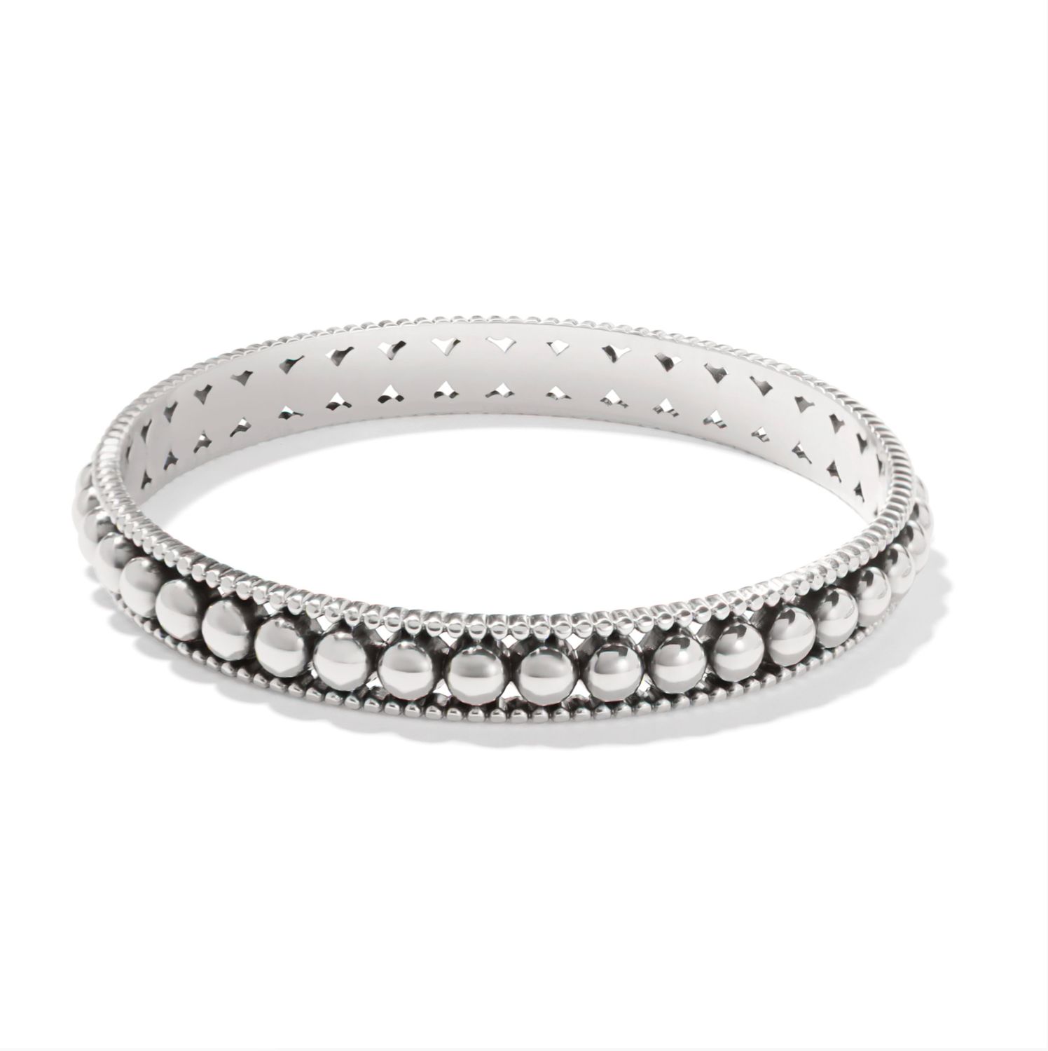 Brighton Pretty Tough Pierced Bangle in silver, edgy studded design perfect for stacking or adding a bold touch to any outfit