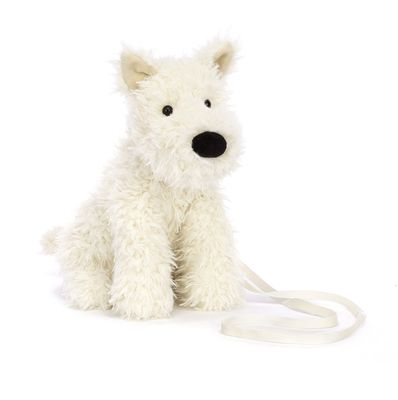 Jellycat Munro Scottie Dog bag plush accessory with soft texture at our boutique in Poughkeepsie NY
