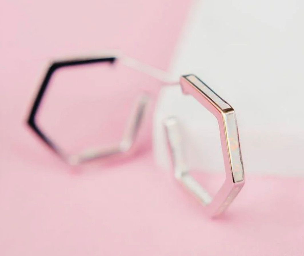 Stardust Hexagon Hoops, Color: Silver