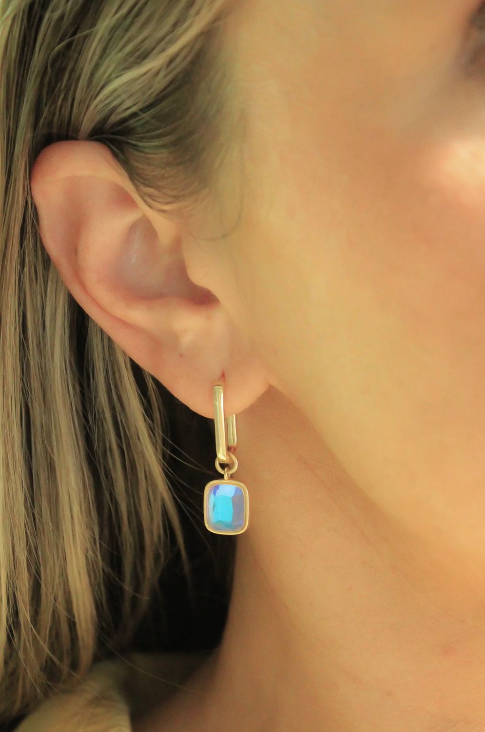 Luxe Cushion Hoops in Angel Aura Quartz, Color: Silver