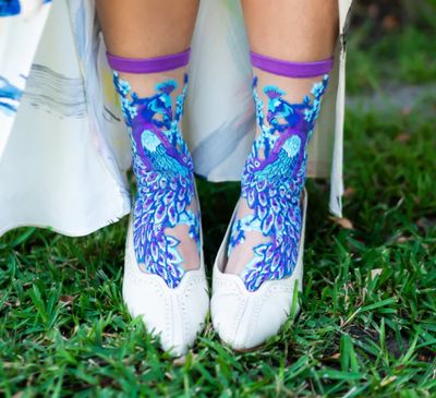 Aquamarine Peacock Sheer Crew Sock