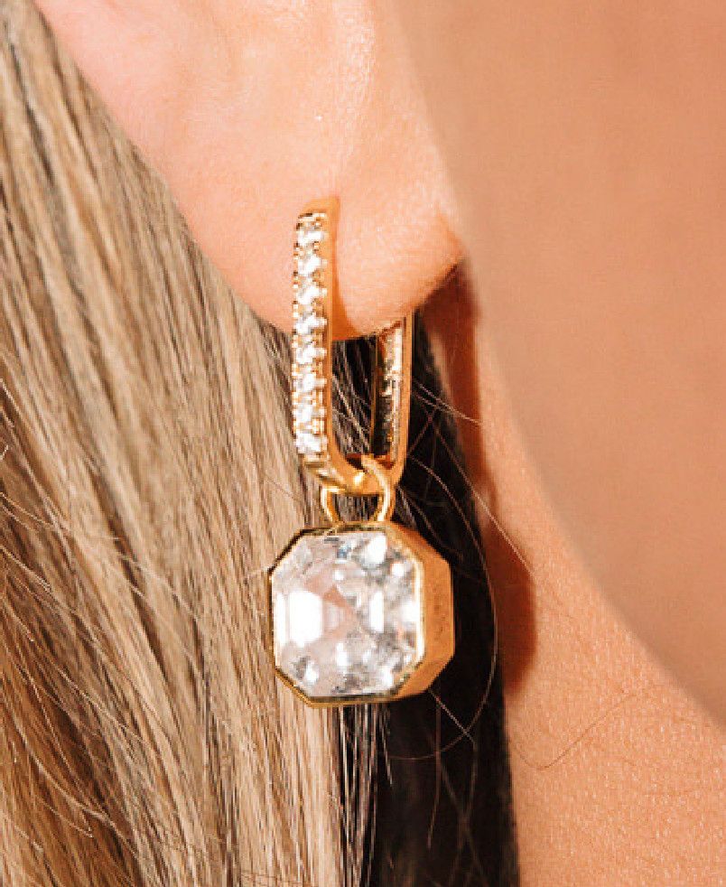 Luxe Asscher Hoops, Color: Silver, Size: CZ