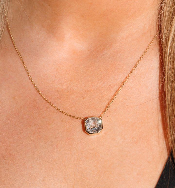 Luxe Asscher Necklace, Color: Silver, Size: White CZ