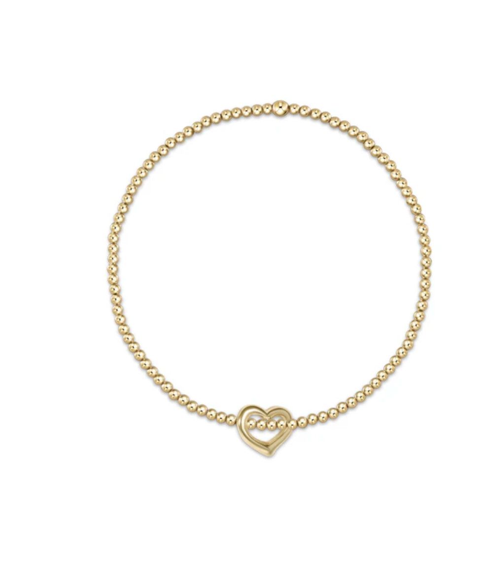 eNewton Classic Gold Bead Bracelet with small gold Love charm, delicate gold beads, and stretch design ideal for layering