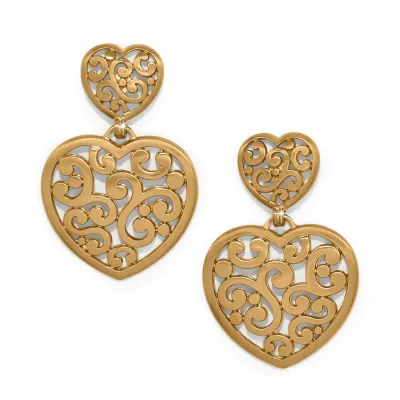 Gold Contempo Heart Double Post Drop Earrings