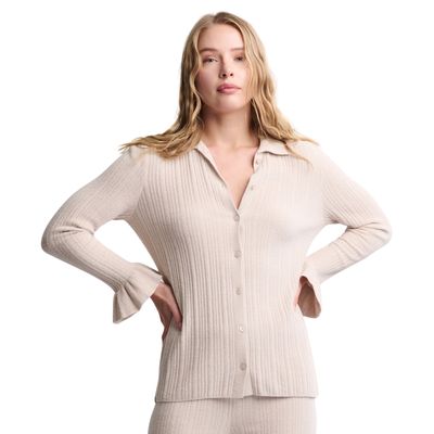 Ribbed Ruffle Cuff Shirt | Stone