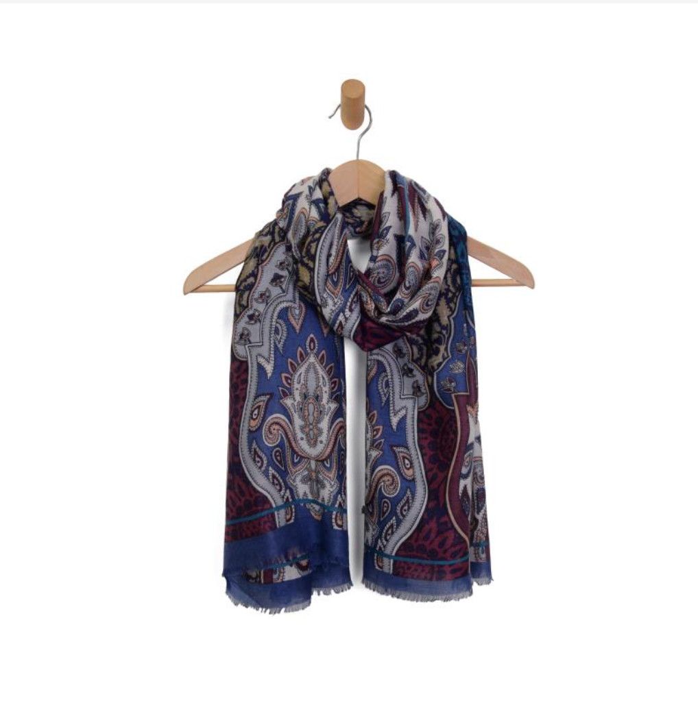 Floral Paisley Scarf, Color: Navy