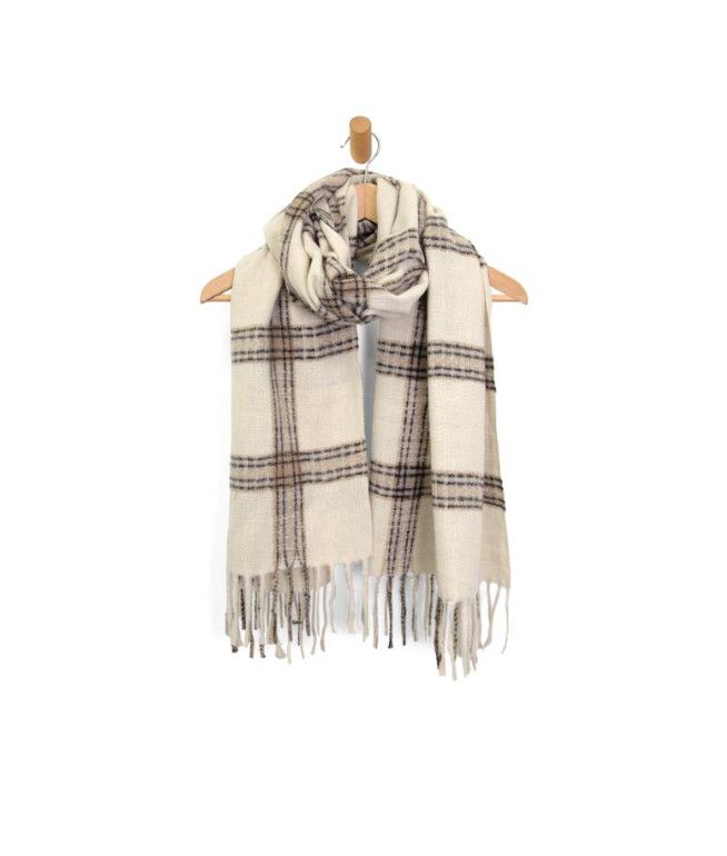 Soft Plaid Fringe Scarf, Color: Ivory