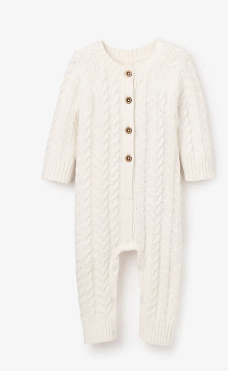 Whisper White Horseshoe Cable Jumpsuit, Size: 3-6m