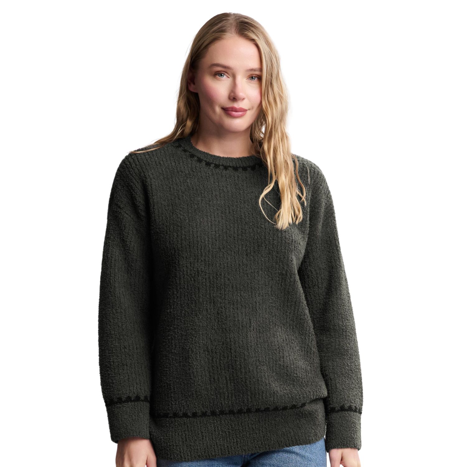 CozyChic® Ribbed Sweater with Blanket Stitch