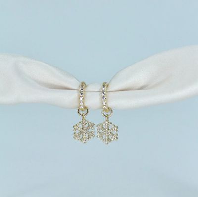 Mini Snowflake Pavé Hoops with crystal details at our boutique in Poughkeepsie, NY
