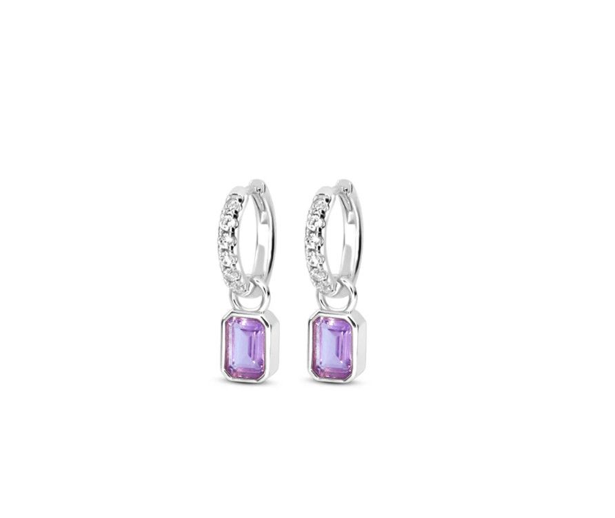 Lavender Quartz Mini Cushion Hoops, Color: Silver