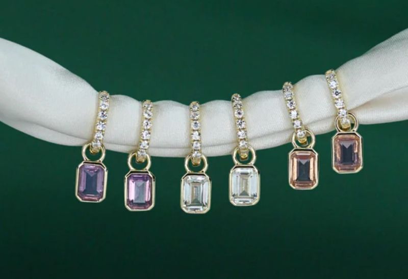 White CZ Mini Cushion Hoop Earrings at our boutique in Poughkeepsie, NY
