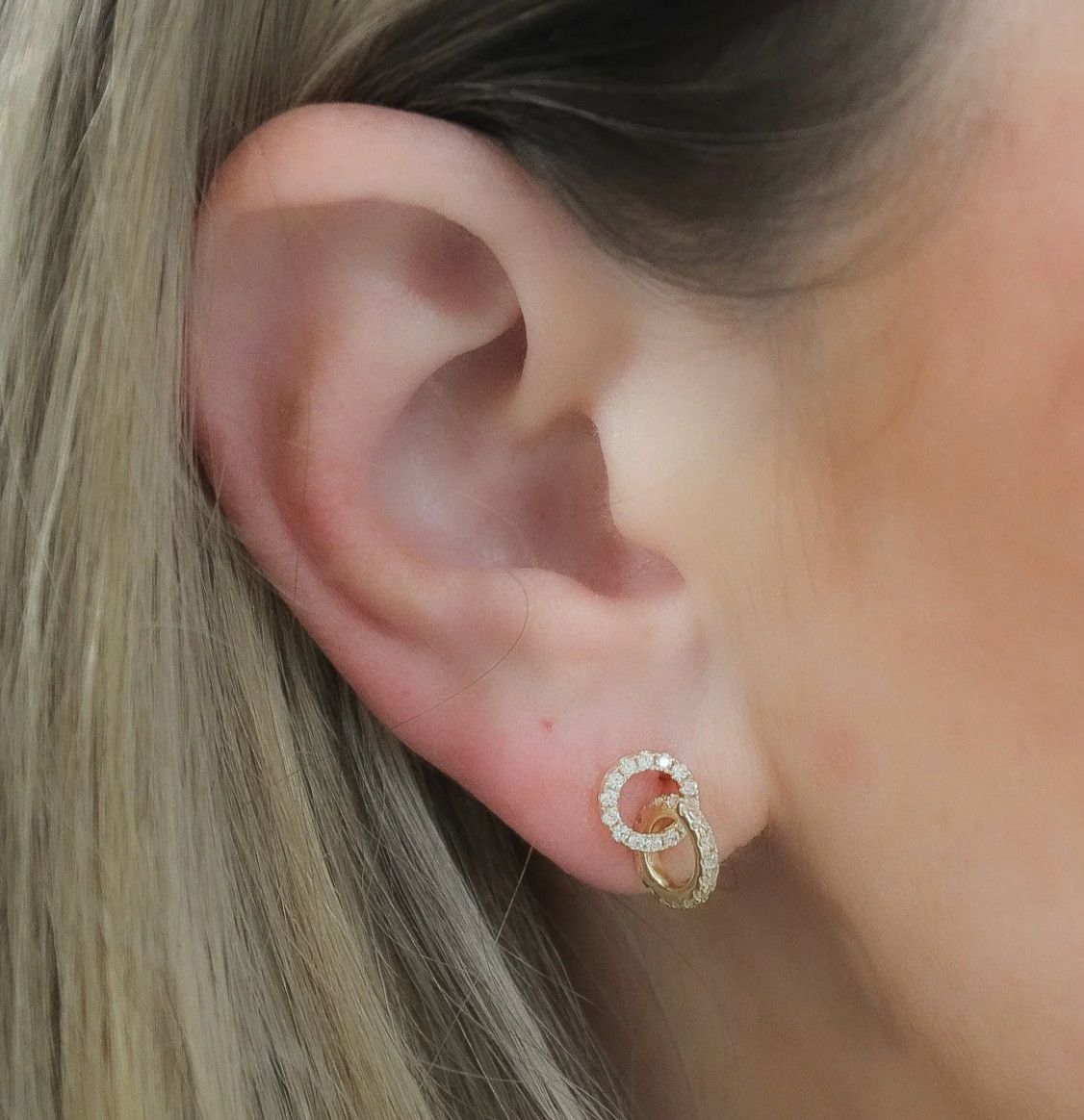 Pavé Mini Link Silver Earrings with crystal detail at our boutique in Poughkeepsie, NY
