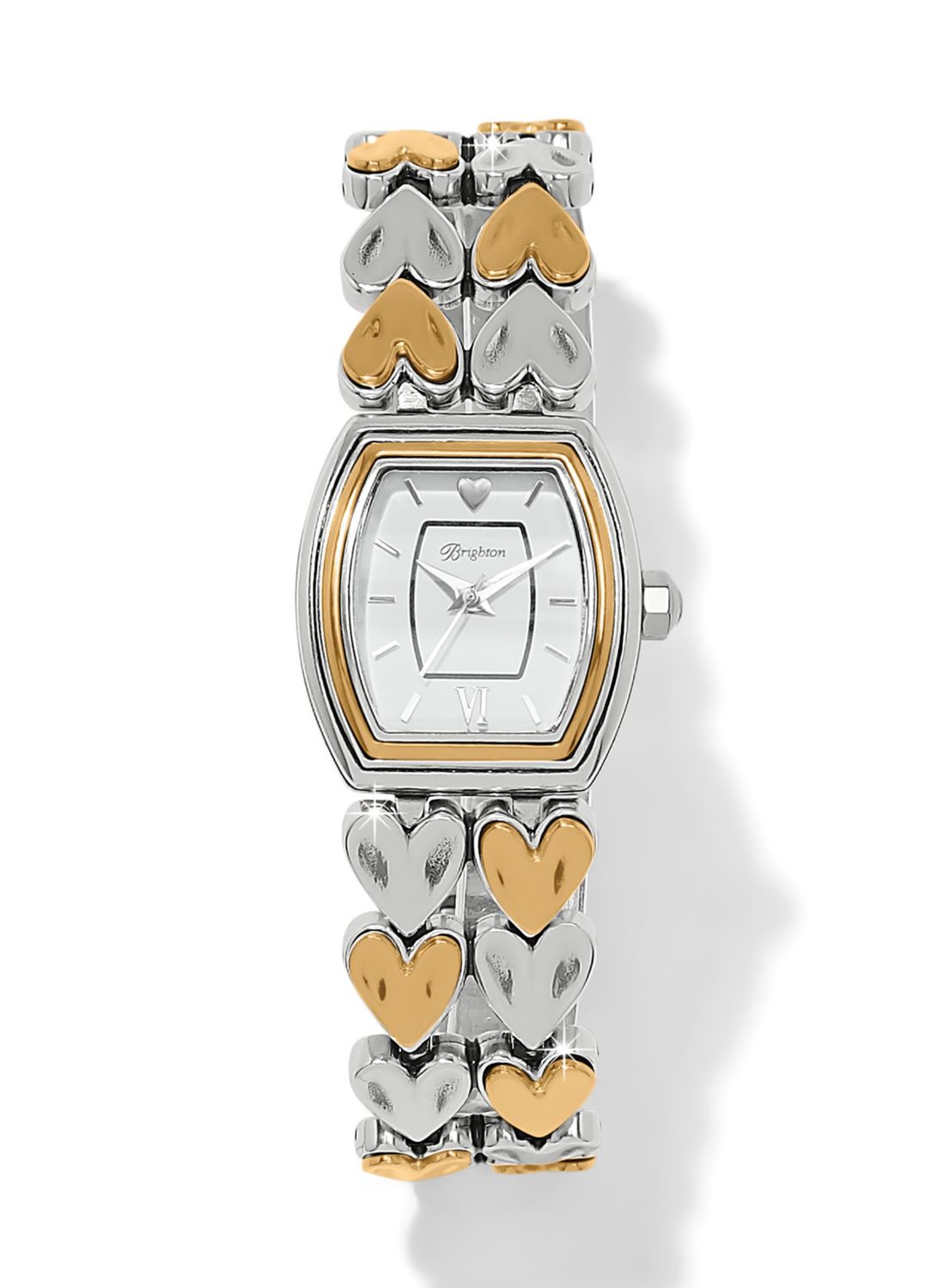 Brighton Two Tone Cascade Heart Watch with silver and gold tones and heart detail at our Poughkeepsie NY boutique.