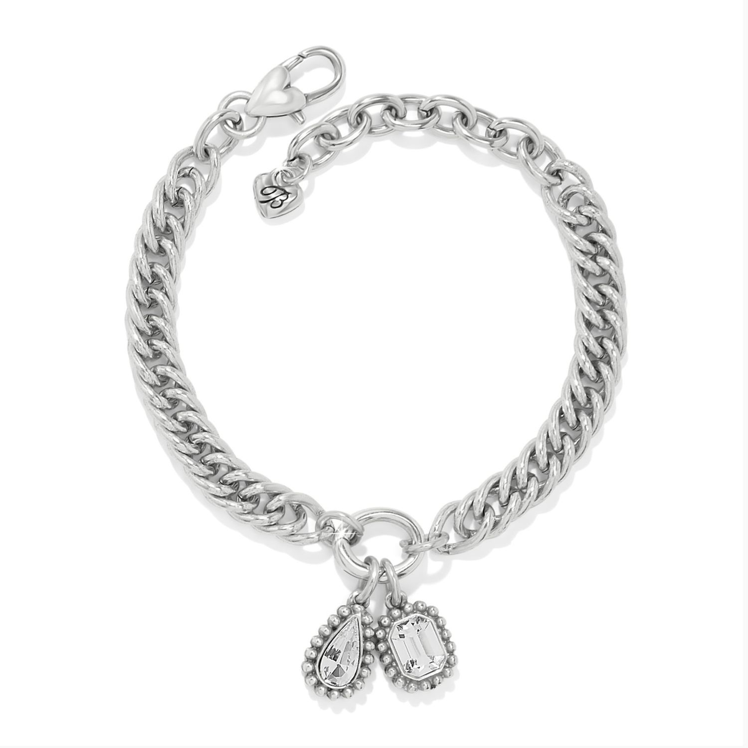 Brighton Silver Twinkle Luxe charm link bracelet with crystal accents, polished silver links at our boutique in Poughkeepsie 