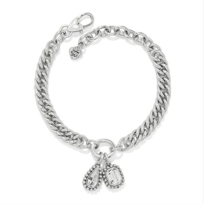 Brighton Silver Twinkle Luxe charm link bracelet with crystal accents, polished silver links at our boutique in Poughkeepsie 