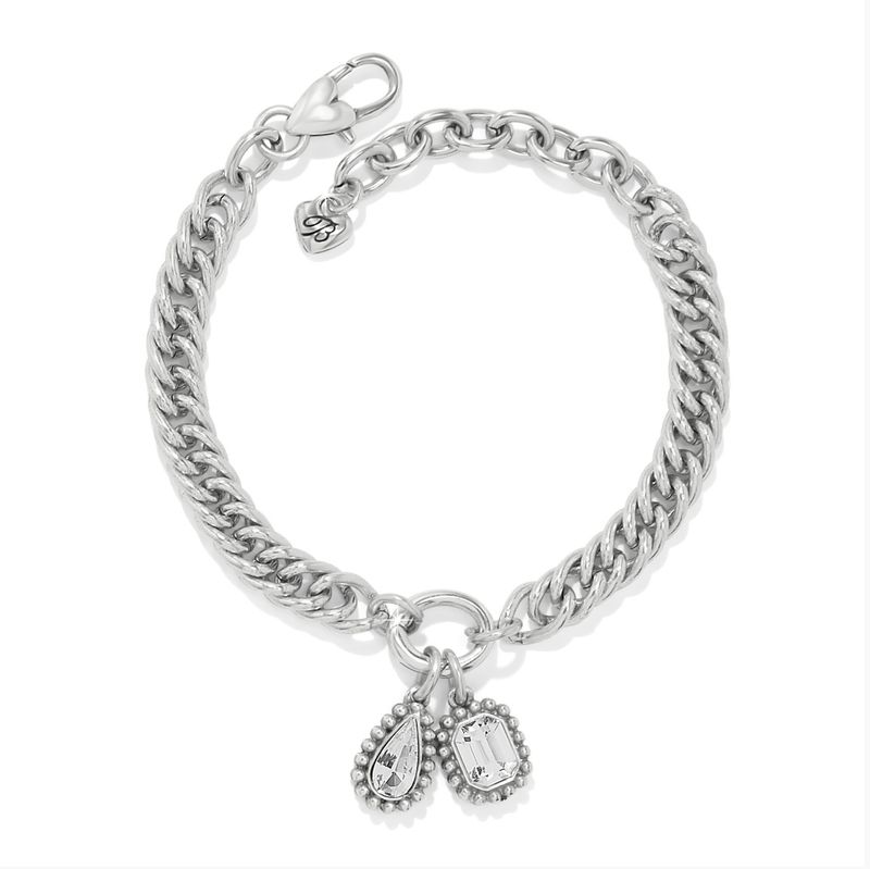 Brighton Silver Twinkle Luxe charm link bracelet with crystal accents, polished silver links at our boutique in Poughkeepsie 