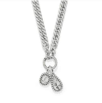 Silver Twinkle Luxe charm link necklace with sparkling crystal accents and polished links at our boutique in Poughkeepsie NY