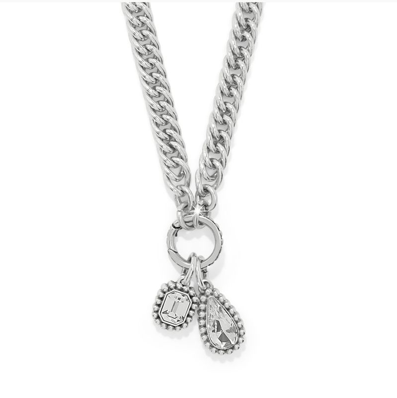 Silver Twinkle Luxe charm link necklace with sparkling crystal accents and polished links at our boutique in Poughkeepsie NY