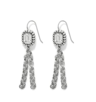 Brighton Silver Twinkle Luxe tassel French wire earrings with sparkling crystals, elegant silver dangle earrings
