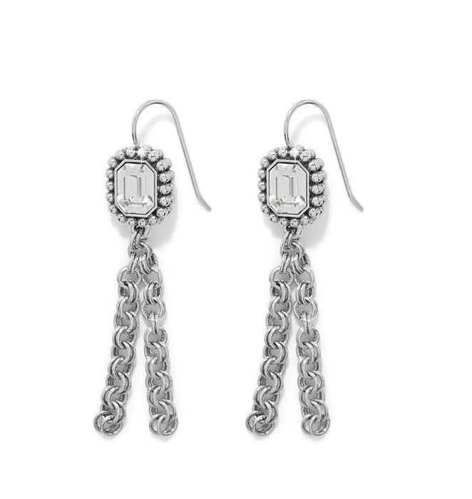 Brighton Silver Twinkle Luxe tassel French wire earrings with sparkling crystals, elegant silver dangle earrings
