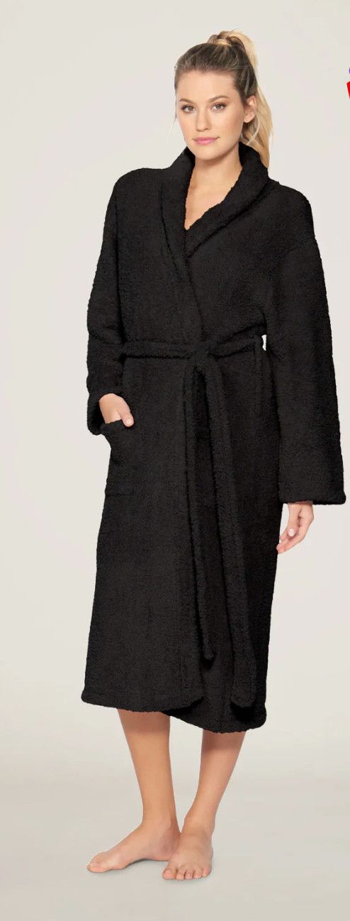 CozyChic® black robe with ultra-soft knit fabric, cozy classic robe for lounging and everyday comfort