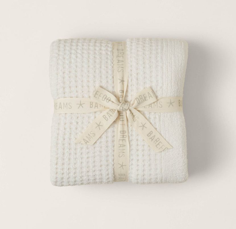 CozyChic® cream waffle throw blanket with soft textured knit, cozy neutral throw for sofas, beds, and lounging
