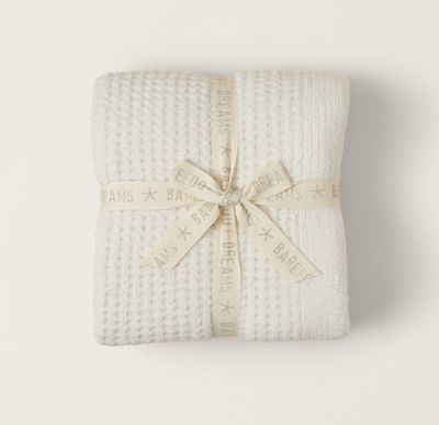 CozyChic® cream waffle throw blanket with soft textured knit, cozy neutral throw for sofas, beds, and lounging
