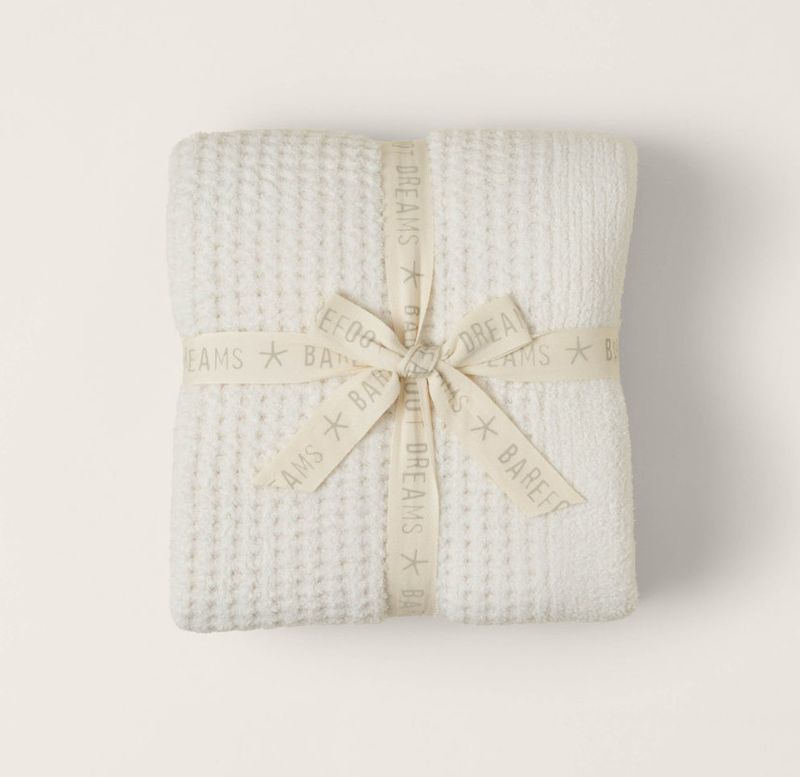 CozyChic® cream waffle throw blanket with soft textured knit, cozy neutral throw for sofas, beds, and lounging
