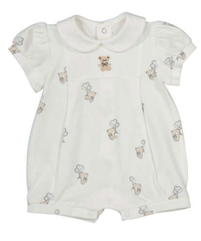 Mayoral Teddy Bear floating with balloons baby onesie with soft fabric at our boutique in Poughkeepsie NY
