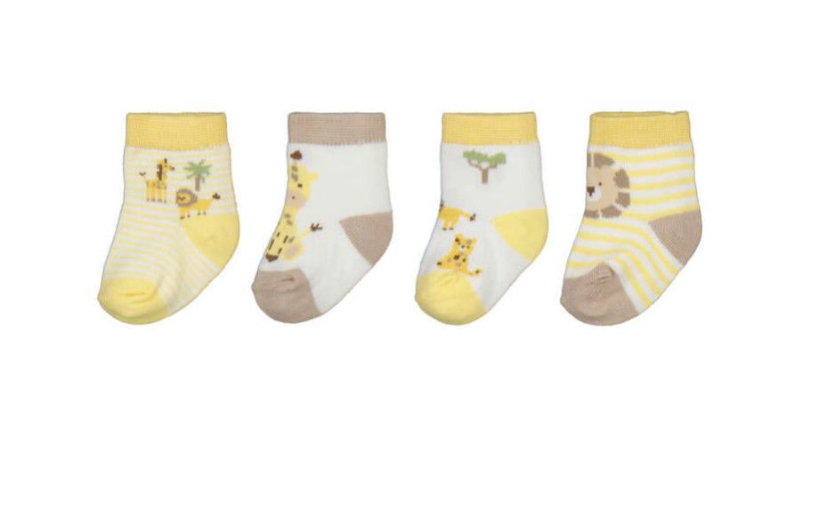Sunny Yellow &amp; Tan Jungle Sock 4 piece set, Size: 0m