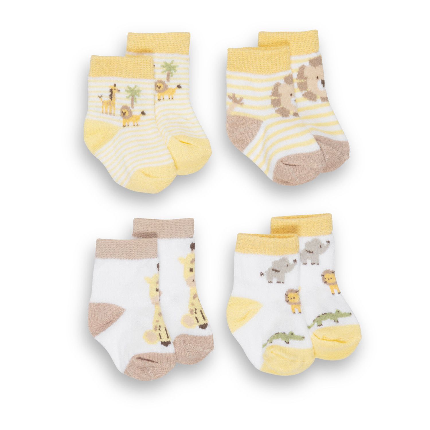 Sunny Yellow &amp; Tan Jungle Sock 4 piece set, Size: 0m