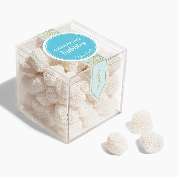 Champagne Bubbles small gummy candy coated in non-pareils with champagne-inspired flavor, festive sweet treat
