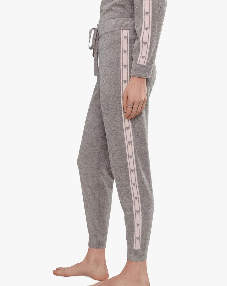 CozyChic Ultra Lite® Heart Stripe Jogger | Dove Gray &amp; Pink Sand, Size: Large