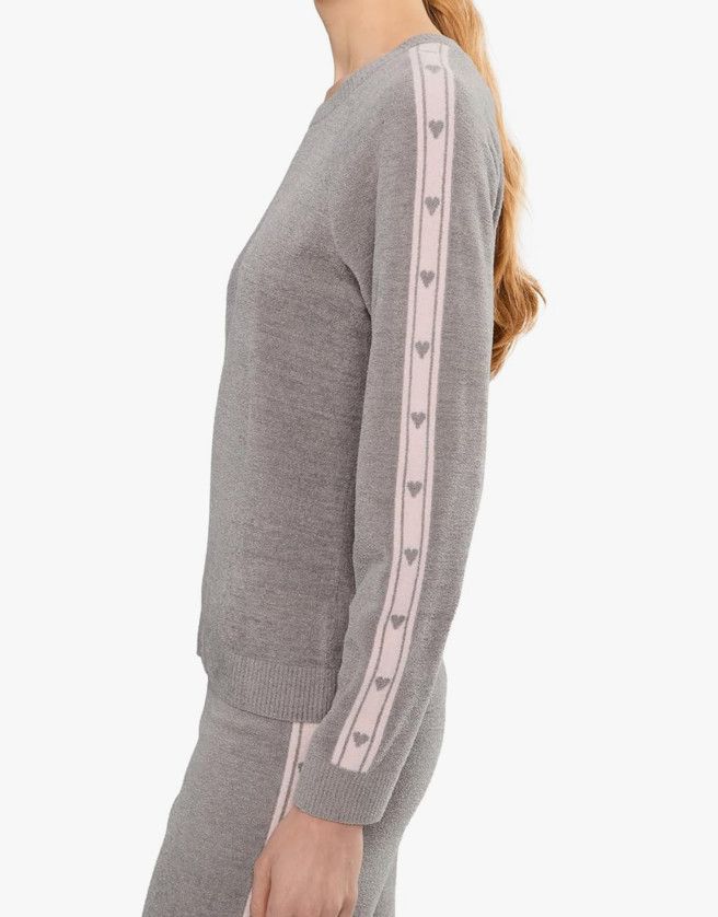 CozyChic Ultra Lite® Heart Stripe Pullover | Dove Gray &amp; Pink Sand, Size: Large