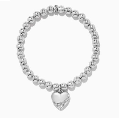Silver Meridian Petite Wave Heart Stretch Bracelet