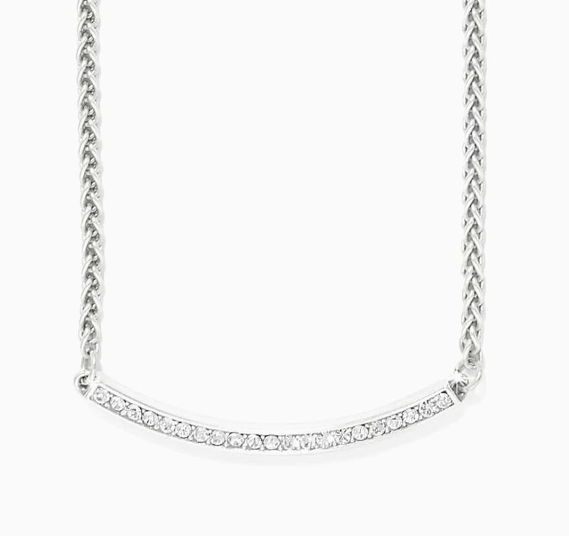 Brighton Silver Meridian geo bar necklace with sleek silver bar pendant at our boutique in Poughkeepsie NY
