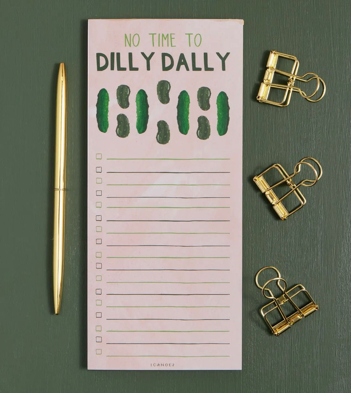 Dilly Dally Pickle 4x9 notepad with cute pickle design, funny office and kitchen memo pad gift
