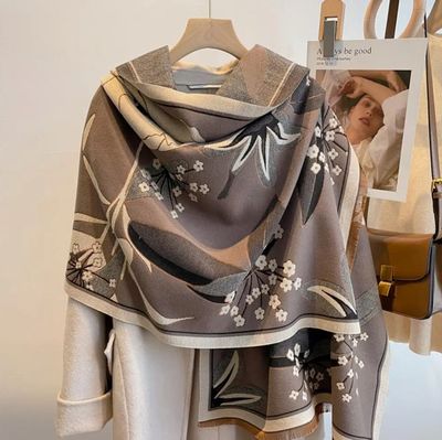 Gray and black reversible wrap artisan shawl women’s accessory from Poughkeepsie NY boutique
