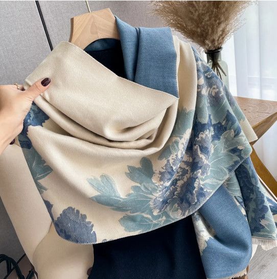 Blue and white reversible wrap floral women’s accessory from Poughkeepsie NY boutique
