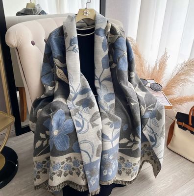 Blue / Gray Vintage Floral Reversible Wrap