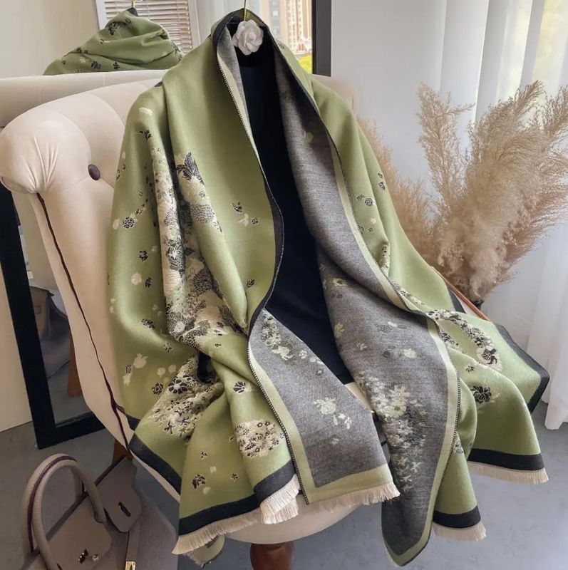 Green and black reversible wrap artisan shawl women’s accessory from Poughkeepsie NY boutique
