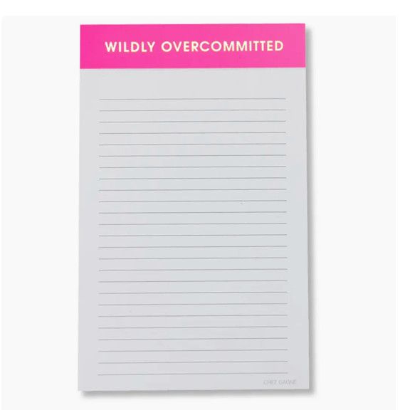Wildly Overcommitted bright pink lined notepad from boutique in Poughkeepsie NY
