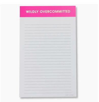Wildly Overcommitted bright pink lined notepad from boutique in Poughkeepsie NY
